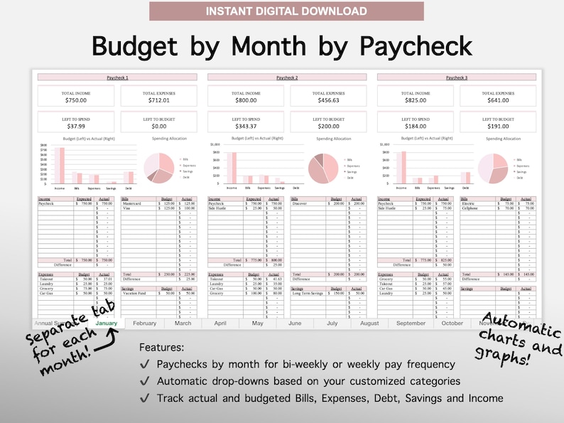 Weekly Paycheck Budget Tracker Spreadsheet | Budget by Paycheck | Weekly Budget Planner Template | Google Sheets | Microsoft Excel image 3