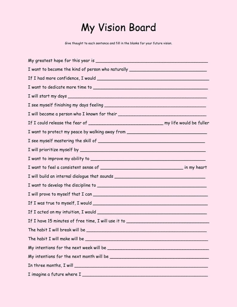 My Vision Board Worksheet Template, Goal Setting, Life Goals ...