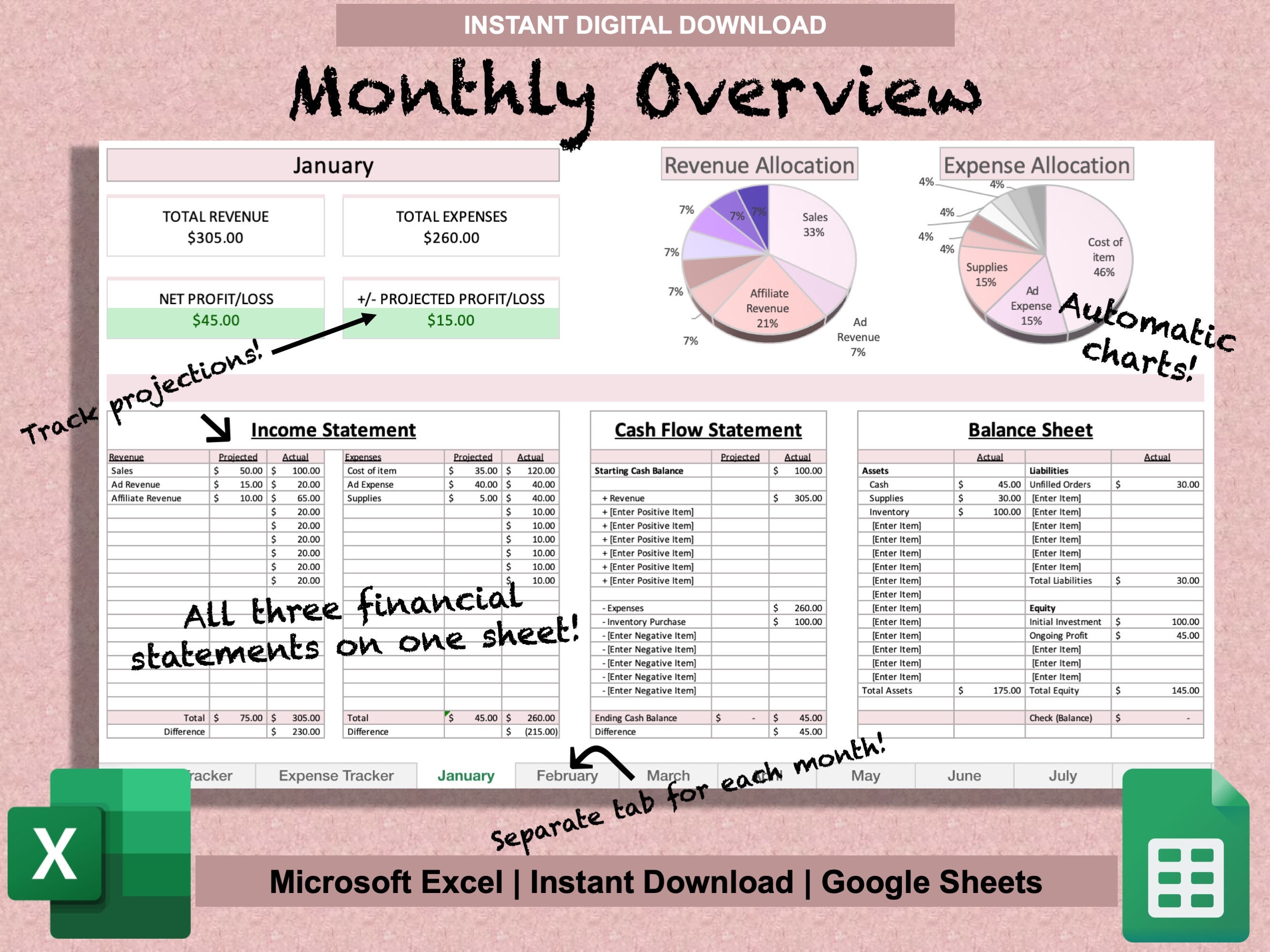 Small Business Bookkeeping Spreadsheet Template for Excel & Google ...