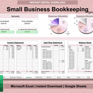Small Business Bookkeeping Spreadsheet Template for Excel & Google Sheets | Bookkeeping Template | Income Expense Tracker Budget Spreadsheet