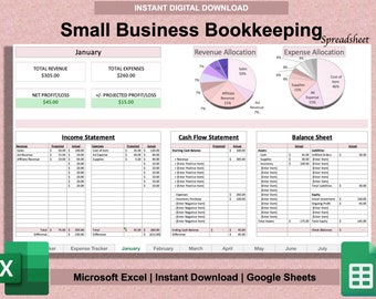 Small Business Bookkeeping Spreadsheet Template for Excel & Google Sheets | Bookkeeping Template | Income Expense Tracker Budget Spreadsheet