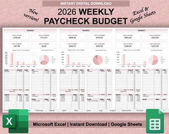 Weekly Paycheck Budget Tracker Spreadsheet | Budget by Paycheck | Weekly Budget Planner Template | Google Sheets | Microsoft Excel