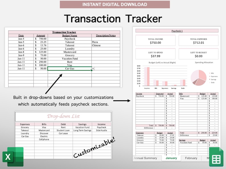 2026 Paycheck Tracker Planner | Monthly Budget Tracker | Bi-Weekly Paycheck Planner | Budget by Paycheck | Excel Spreadsheet | Google Sheets image 5