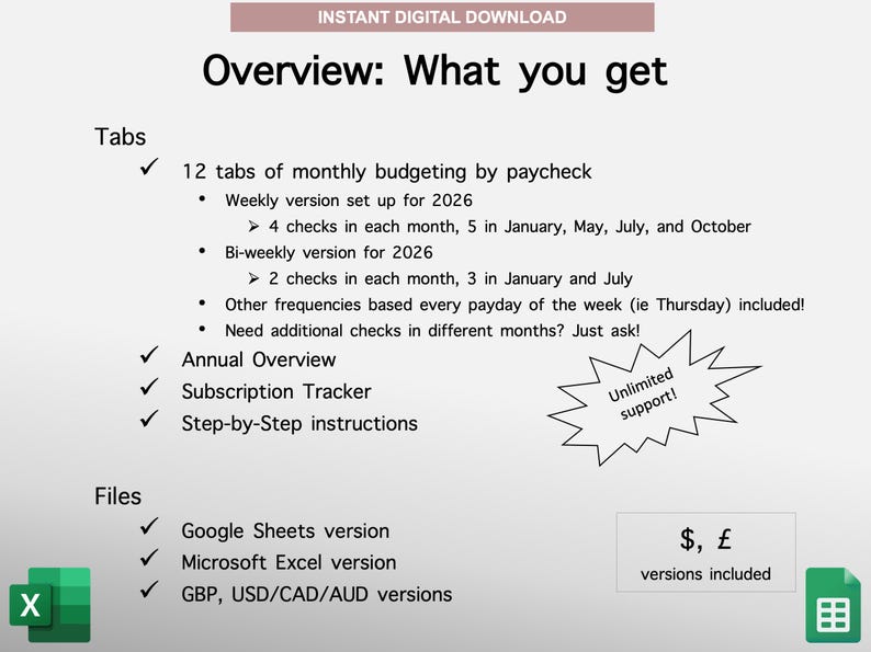 Weekly Paycheck Budget Tracker Spreadsheet | Budget by Paycheck | Weekly Budget Planner Template | Google Sheets | Microsoft Excel image 8