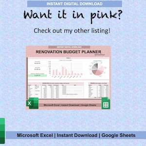 Home Renovation Budget Planner for Excel & Google Sheets | DIY Planner ...