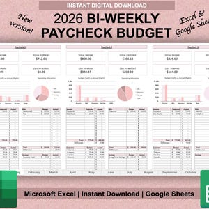 2026 Paycheck Tracker Planner | Monthly Budget Tracker | Bi-Weekly Paycheck Planner | Budget by Paycheck | Excel Spreadsheet | Google Sheets
