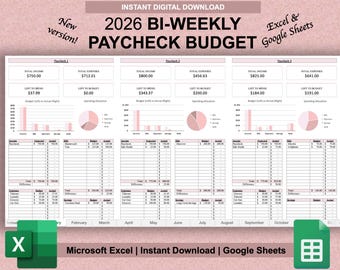 2026 Paycheck Tracker Planner | Monthly Budget Tracker | Bi-Weekly Paycheck Planner | Budget by Paycheck | Excel Spreadsheet | Google Sheets
