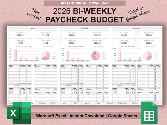 2026 Paycheck Tracker Planner | Monthly Budget Tracker | Bi-Weekly Paycheck Planner | Budget by Paycheck | Excel Spreadsheet | Google Sheets