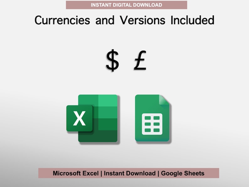 Peut inclure: Un graphique de t&eacute;l&eacute;chargement num&eacute;rique avec le texte "Devises et versions incluses" et les symboles mon&eacute;taires du dollar am&eacute;ricain et de la livre sterling. Le graphique montre &eacute;galement des ic&ocirc;nes pour Microsoft Excel et Google Sheets.