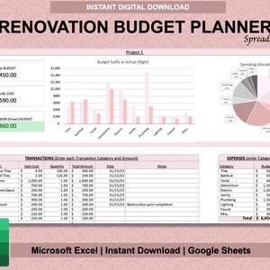 Renovation Budget Planner for Excel & Google Sheets | DIY Planner | Home Renovation Project Budget Template | Renovation Tracker Spreadsheet