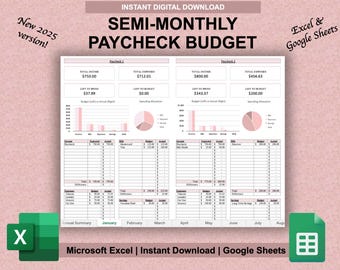 Semi-Monthly Paycheck Budget Spreadsheet Tracker | Budget by Paycheck | Budget Planner Template | Google Sheets | Microsoft Excel