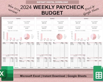 Weekly Paycheck Budget Tracker Spreadsheet | Budget by Paycheck | Weekly Budget Planner Template | Google Sheets | Microsoft Excel