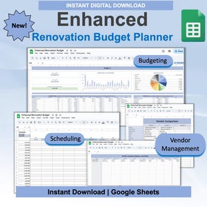 Enhanced Renovation Budget Planner for Google Sheets | DIY Planner | Construction Project Template | Home Renovation Tracker Spreadsheet