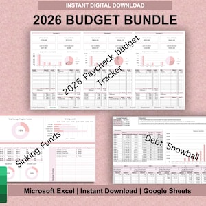 Budget Bundle, Weekly Paycheck Budget Tracker Spreadsheet, Budget by Paycheck, Weekly Budget Planner Template Debt Snowball Spending Tracker