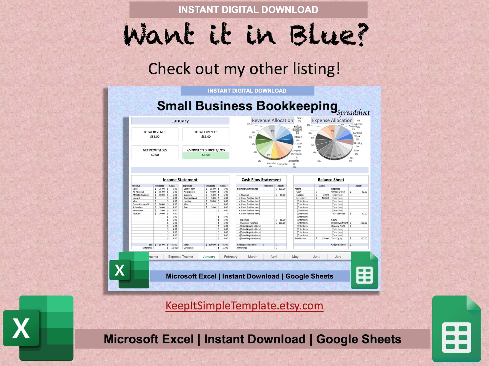 Small Business Bookkeeping Spreadsheet Template for Excel & Google ...