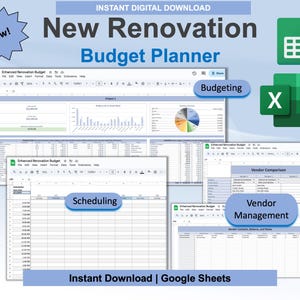 Renovation Budget Planner for Google Sheets & Excel | DIY Planner | Construction Project Template | Home Renovation Tracker Spreadsheet