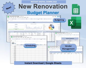Renovation Budget Planner for Google Sheets & Excel | DIY Planner | Construction Project Template | Home Renovation Tracker Spreadsheet