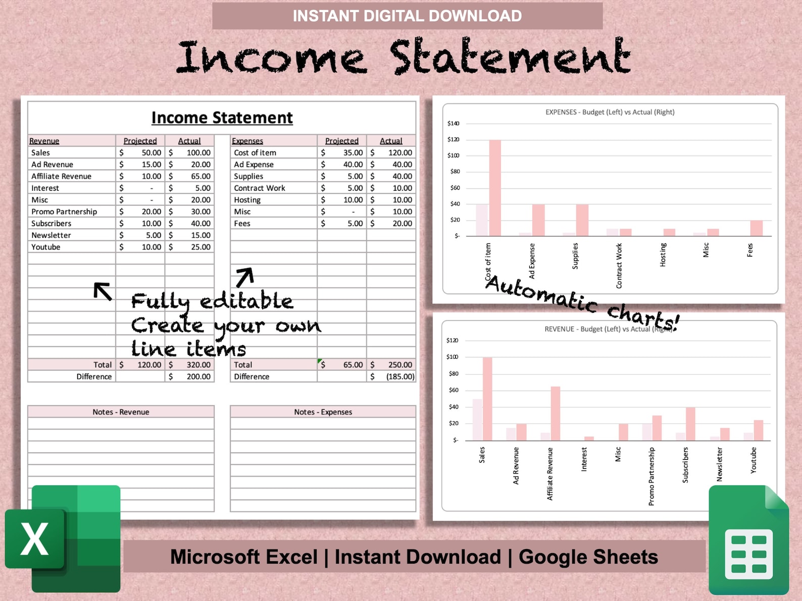 Small Business Bookkeeping Spreadsheet Template for Excel & Google ...