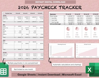 Hoja de cálculo para el seguimiento de nóminas quincenales de 2026 para Google Sheets y Microsoft Excel / Planificador de nóminas / Seguimiento semanal de nóminas / Presupuesto