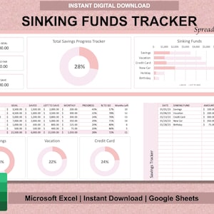 Sinking Funds Tracker Spreadsheet | Savings Tracker | Savings Template | Financial Planner | Debt Tracker | Microsoft Excel & Google Sheets