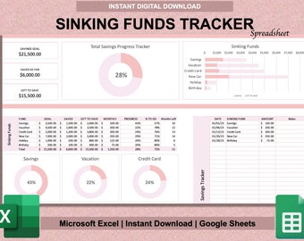 Sinking Funds Tracker Tabelle | Ersparnis-Tracker | Ersparnis-Vorlage | Haushaltsplaner | Schuld-Tracker | Microsoft Excel & Google Sheets