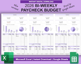 Bi-Weekly Paycheck Budget Tracker Spreadsheet | Budget by Paycheck | Weekly Budget Planner Template | Google Sheets | Microsoft Excel