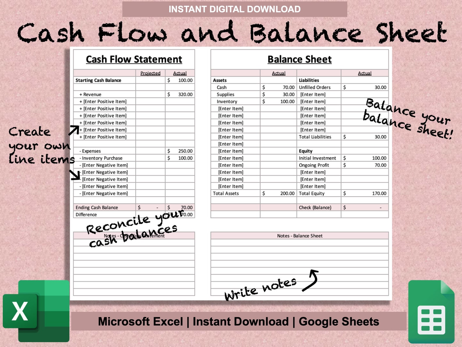 Small Business Bookkeeping Spreadsheet Template for Excel & Google ...