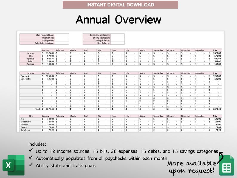 2026 Paycheck Tracker Planner | Monthly Budget Tracker | Bi-Weekly Paycheck Planner | Budget by Paycheck | Excel Spreadsheet | Google Sheets image 6