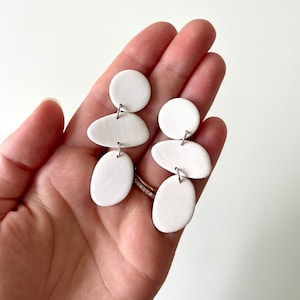 White Boho Clay Earrings | Lightweight Hypoallergenic Polymer Clay Earrings