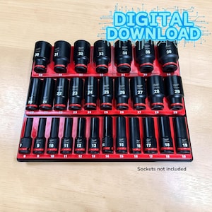 DIGITAL 3D-utskriftsfil: Milwaukee Shockwave-kompatibel 1/2" metrisk hylsnyckelorganisatör (modellnr 49-66-7015) Horisontell layout