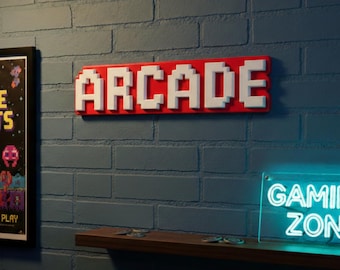 Retro Arcade Sign – 3D Printed Gaming Decor.  9.75” wide