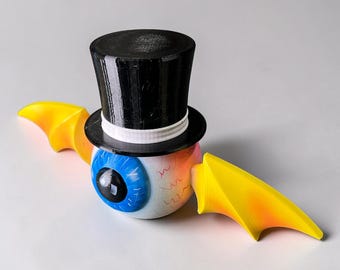 Flying Eyeball Sculpture | Hot Rod Decor | Rockabilly Art | Kustom Kulture | Garage Decor | Retro Eyeball Statue | 3D Printed