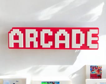 Retro Arcade Sign – 3D Printed Gaming Decor.  9.75” wide