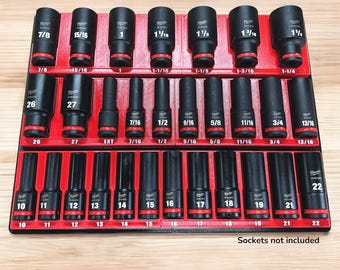 Socket Organizer Compatible with Milwaukee Shockwave 1/2" Metric & SAE (Model # 49-66-7016): Horizontal Layout
