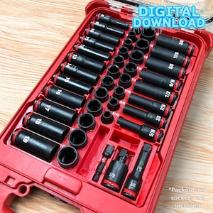 DIGITAL 3D Print File for Milwaukee Packout insert - Fits 43-Piece 3/8&quot; Shockwave Impact Socket Set (49-66-7009)