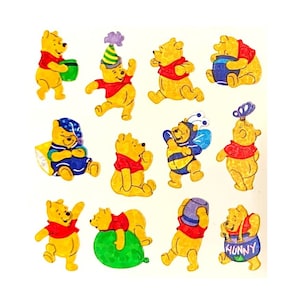 Pegatinas vintage de Winnie the Pooh con micro purpurina Sandylion