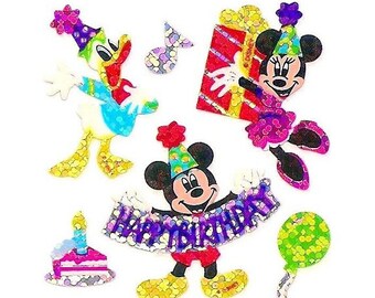 Happy Birthday Mickey & Friends Glittery Sandylion Stickers Vintage