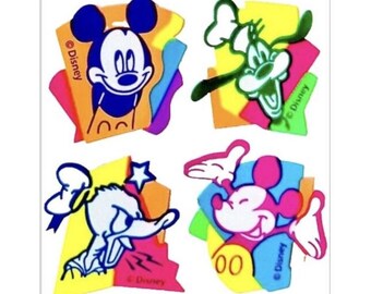 Mickey Mouse & Gang Neon Fluorescent Kromekote Sandylion Stickers Vintage