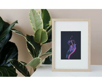 Art numérique imprimable « Neon Flowing Heart »