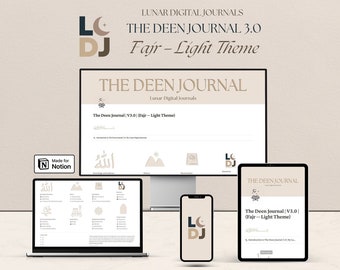 The Deen Journal | V3.0 | Fajr — Light Theme | ALL IN ONE Islamic digital workspace/journal via Notion | Lunar Digital Journals
