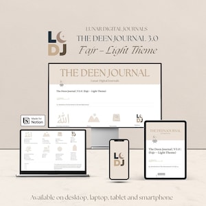 The Deen Journal | V3.0 | Fajr — Light Theme | ALL IN ONE Islamic digital workspace/journal via Notion | Lunar Digital Journals