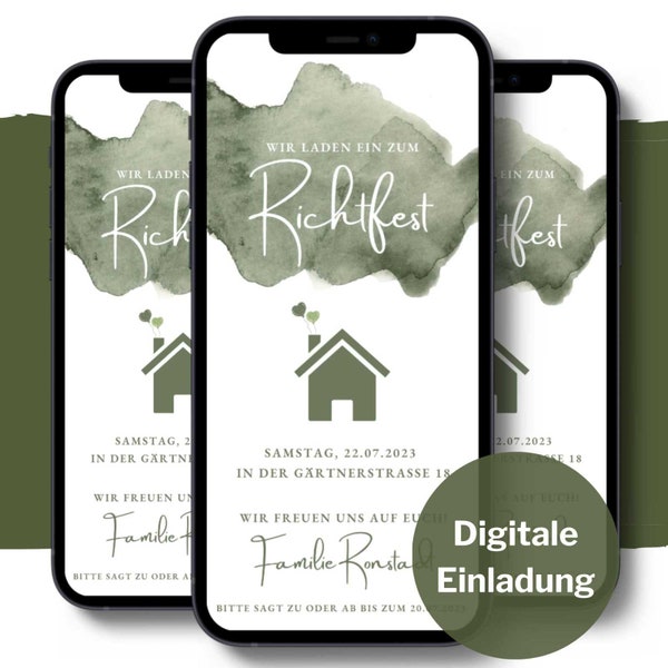 Digitale Einladung Richtfest, Spruch Richtfest, Richtfest Einladung selbst gestalten, Ecard Richtfest zum Personalisieren Whatsapp