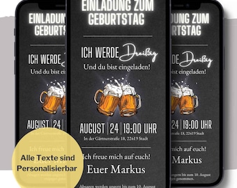 eCARD 18. 20. 30. 40. 50 Geburtstags Party Einladung Whatsapp I Digitale Einladung Geburtstag Bier animiert Einladung Geburtstag Text kurz