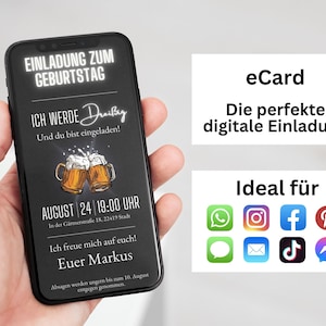 eCARD 18. 20. 30. 40. 50 Geburtstags Party Einladung Whatsapp I Einladung Geburtstag Text kurz I Digitale Einladung Geburtstag Bier animiert Bild 5