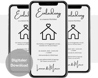 Digitale Einladung Richtfest, eCard Richtfest zum Personalisieren, Individuelle Einladungskarte Hausbau zum Versenden per Whatsapp SMS Handy