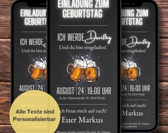 eCARD 18. 20. 30. 40. 50 Geburtstags Party Einladung Whatsapp I Einladung Geburtstag Text kurz I Digitale Einladung Geburtstag Bier animiert