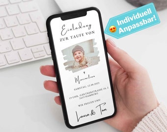 Einladung Taufe digital mit Foto I digitale Einladung Taufe Junge Einladungskarte Taufe Einladung Foto personalisierte ecard Taufe Whatsapp