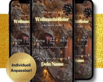 Weihnachtsfeier Einladung digital, digitale Weihnachtseinladung animierte Weihnachtsfeier personalisiert, Whatsapp Weihnachtsfeier Einladung