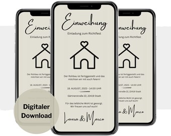 Digitale Einladung Richtfest, eCard Einweihung zum Personalisieren, Individuelle Einladungskarte Hausbau Einweihung Versenden per Whatsapp