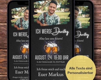 Digitale Einladung Geburtstag Mann zum versenden Whatsapp digitale Einladung Geburtstag Bier Einladung mit Foto Einladung Mann Geburtstag